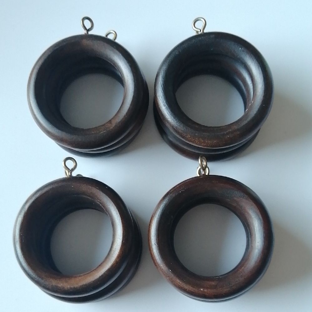 Vintage Round Solid Wood Drapery Curtain Rings With Brasstone Hooks (12)